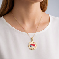Pendentif drapeau de Porto Rico personnalisable en laiton plaqué or 14K, style hip-hop, émail et zircon, pour la fabrication de colliers, vente en gros