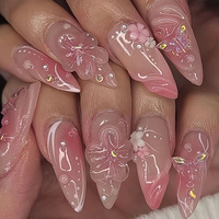 24 faux ongles en métal avec strass 3D en forme de fleur, réutilisables, vente en gros d'usine, OEM, ODM, ensemble d'emballage personnalisé