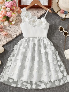 Nouvelle Collection 2025 Robe d'Été à Col Rond pour <span class=keywords><strong>Filles</strong></span>, Style Décontracté avec Dentelle et Couleur Unie - Product Image 6