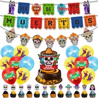 Décorations de fête transfrontalières 2026 pour le Jour des Morts, guirlandes en papier mexicaines Da De Los Muertos, centres de table en nid d'abeille, ballons