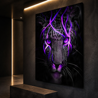 Impression murale en aluminium Portrait de Lion Noir, Image d'animal avec éclairs dorés pour bureau de direction, hôtel, salon, Décoration spectaculaire