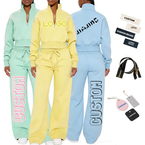 Women's Quarter Zip Pant <strong>Set</strong> Stand Daily Wear Fleece <strong>Jogger</strong> Pant <strong>Set</strong> Autumn Winter Outfits <strong>Matching</strong> Knitting Zipper Custom Logo - Product Image 2