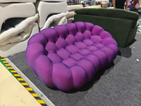 Ensemble de canapés bulle, canapé incurvé 2/3 places + fauteuil lounge et pouf, en tissu bouclé/épais et capitonné, pour salon, hall d'hôtel