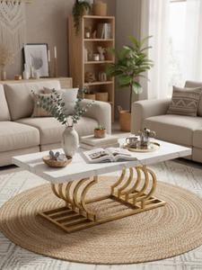 Nouvelle table basse en bois brun avec plateau en métal, design moderne, best-seller, idéale pour votre maison - Product Image 2