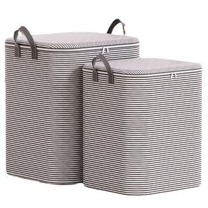 Sac de rangement pour vêtements à rayures, rectangulaire, gris, en coton rayé épais, pour chambre à coucher, type ZH854566 - Product Image 4