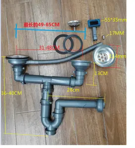 Kitchen Sink Double Bowl Siphon Sewer Drainage Strainer And Pipe Flexible Waste Drain Pipe Siphon Under Sink Pipe