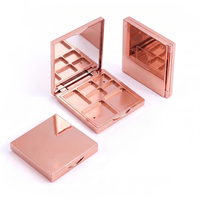 Palette de fards à paupières vide à 7 compartiments carrés, boîtier cosmétique en plastique plaqué or rose avec couvercle articulé et miroir pour maquillage