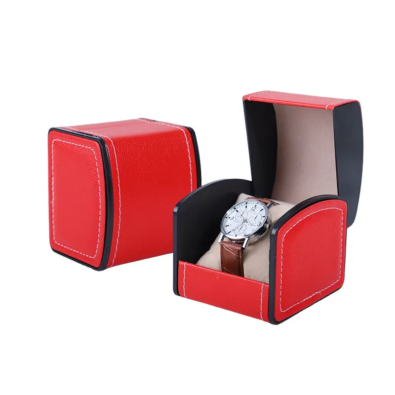 Individuelle Uhrenbox OEM Luxus schwarz mattierte Farbe Individuelles Logo Viereckiges Kunstleder-Uhr-Wrap-Box Individuelle Uhrenbox