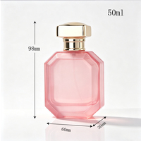 Flacon de parfum en verre rose octogonal de luxe personnalisé de 50 ml avec pompe et capuchon en alliage de zinc, vente en gros avec boîte à tiroir