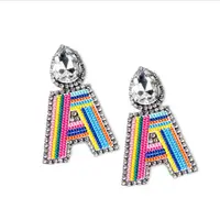 Neueste gestickte Diamant ohrringe mehrfarbige Buchstaben Alphabet Ohr clips ohne Ohrloch durchbohrte Ohrringe für Frauen