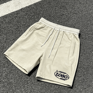 Custom Logo Solid Breathable Casual Printed Summer Men's <b>Shorts</b> OEM Service Drawstring Closure Mid Waist Vintage Style - Product Image 5