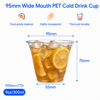Gobelet jetable transparent en PET de 95 mm de diamètre, 9 oz, pour boissons froides, avec logo personnalisé, idéal pour café glacé, thé Boba, jus à emporter – Vente en gros usine