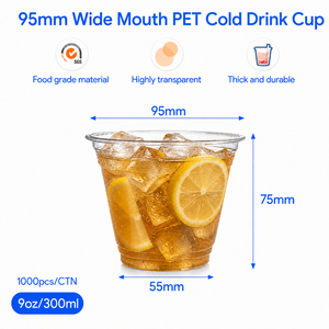 แก้วน้ำพลาสติก PET ใส ขนาด 95 มม. ความจุ 9 ออนซ์ สำหรับเครื่องดื่มเย็น แบบใช้แล้วทิ้ง ขายส่งจากโรงงาน รับทำโลโก้ สำหรับกาแฟเย็น ชานมไข่มุก น้ำผลไม้ แบบนำกลับบ้าน - Product Image 2