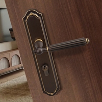 Poignée de porte JOYLIFE en laiton massif, style européen rétro, à plaque longue, design cannelé vertical, quincaillerie de porte intérieure en laiton antique