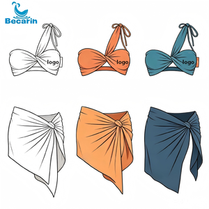 Custom Swimwear Beachwear Trendy <strong>Sarong</strong> Pareo <strong>Bikini</strong> 3 Pieces One Shoulder Swimsuit Tulle Fabric <strong>Sarong</strong> - Product Image 1