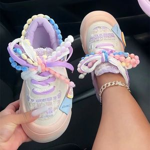 Pearl Round Toe Spring Comfortable Jogging Vulcanized Tenis Mujer Walking <b>Shoes</b> White Sneakers for Women - Product Image 2