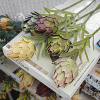 LO-75 Grosir 56CM Buatan Tangan Modern Buah Protea Mirip Thistle Berlapis Flocking Kerajinan Bunga Peony Palsu Realistis untuk Rumah