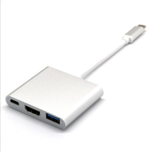 อะแดปเตอร์ประเภทซี 3 ใน 1 ยูเอสบี ซีถึง HDMI ยูเอสบี 3.0 สำหรับแล็ปท็อปอลูมิเนียมอัลลอยด์ปลั๊กอินคอนเนคเตอร์ - Product Image 1