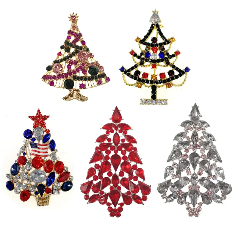 Rhinestone Crystal Christmas Tree brooch pin For Festival Jewelry Accessories Gift