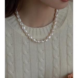 Collar de Perlas de Agua Dulce Barrocas Blancas Grandes, Elegante y de Moda, Estilo Francés, Collar de Perlas Irregulares Naturales para Clavícula - Product Image 4