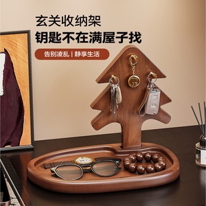 Solid Wood <b>Desktop</b> Organizer Christmas Tree Shape Key Tray Storage Display Office Home Use Multipurpose Standing Type Pine Wood - Product Image 4