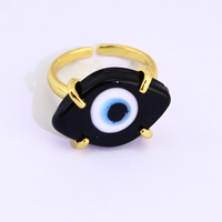 RA1146 mode argent plaqué or 18 carats base en laiton glaçure multicolore verre au chalumeau bleu turc mauvais yeux nazar femmes anneaux