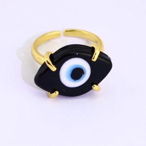 RA1146 Moda plata 18K chapado en oro Base de latón esmalte multicolor Murano vidrio azul turco mal de ojos Nazar mujeres Anillos - Product Image 5
