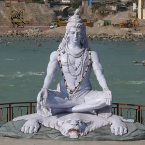 Famosa estatua grande de mármol de Shiva, Señor de piedra de tamaño real sentado en la cabeza de tigre para decoración al aire libre