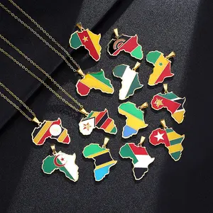 Новое поступление, разноцветное ожерелье из эмали Южной Африки, Марокко, Карта Африки, подвеска с флагом из нержавеющей стали, ожерелье для мужчин и женщин