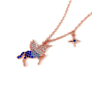 Collana con ciondolo unicorno in oro rosa con strass di cristallo per donna, design simpatico a forma di animale, gioielli con catena per l'uso quotidiano - Product Image 1