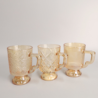 Ensemble de tasses en verre ambré de 325 ml avec poignée, motif en relief, pied rond, anti-fuite, sans BPA, tasse à boire vintage