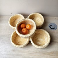 Panier à fruits rond fait main en bambou tressé, double couche, style chinois moderne, et boîte de rangement pour thé, pour la cuisine et le bureau