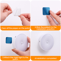 Veilleuse LED Ronde sans Fil à Détecteur de Mouvement, Alimentée par Piles, pour Armoire, Chevet, Chambre et Éclairage Domestique