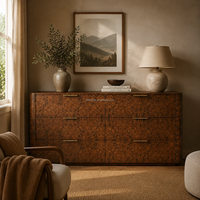 Ensemble de meubles de chambre à coucher Mappa Burl, lit à baldaquin et commode artisanaux, pour aménagement intérieur de villa de luxe, pièce maîtresse essentielle