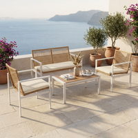 Ensemble de salon de jardin moderne en rotin avec structure en acier, 4 pièces, comprenant un canapé deux places en osier et une table basse, pour jardin et véranda