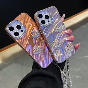 Coque de téléphone de luxe antichoc en TPU pour filles, motif vague diamanté, avec cordon perlé pour iPhone 17 16 15 - Product Image 3