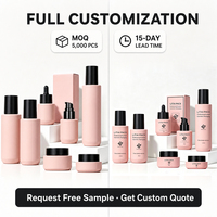 Ensemble d'emballages cosmétiques en verre rose givré avec flacon compte-gouttes, flacon pompe et pot vide rechargeable pour marque de soins de la peau avec boîte