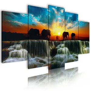 Wholesale 5 Panel Abstract Painting African Art Canvas Modern Tree Landscape Custom Print European Home Decor Painting