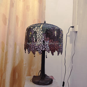 Lámpara de Mesa LED de 14 Pulgadas con Diseño de Glicinia China Roja, Vidrio Tiffany Hecho a Mano, Bombilla de Filamento Europea, 2700K, Luz Blanca Cálida Suave, CA - Product Image 6