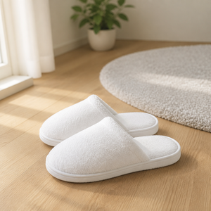 Chaussons en velours OEM MR125 – Écologiques et jetables pour hôtels 3 à 5 étoiles – Ensemble d'accessoires de salle de bain en coton blanc doux et hydratant - Product Image 3