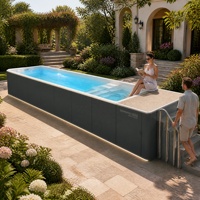 Piscine familiale de 40 pieds avec SPA séparé et terrasse antidérapante en pierre lavée, plateforme de loisirs extérieure