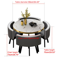 Ensemble Repas 1 Table et 4 Chaises de Luxe à Plateau Rond, Mobilier Moderne en Métal Doré pour Cafétéria et Négociations