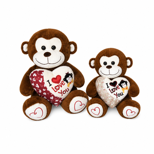 Set di Giocattoli Scimmia in <span class=keywords><strong>Peluche</strong></span> Personalizzati all'Ingrosso, 2 Misure, Animale Imbottito <span class=keywords><strong>con</strong></span> Decorazione a <span class=keywords><strong>Cuore</strong></span> '<span class=keywords><strong>Ti</strong></span> <span class=keywords><strong>Amo</strong></span>', Simpatica Scimmia Marrone per Regalo Bambini - Product Image 1