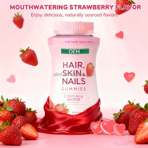 Saveur de fraise 2500mcg biotine 60 gommes vitamines antioxydantes C & E pour les cheveux peau ongles cheveux peau et ongles gommes - Product Image 3