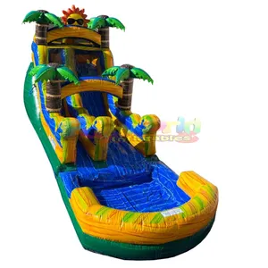 Thương mại dành cho người lớn trẻ em ướt khô lâu đài bouncy PVC cây cọ Inflatable trượt nước với trượt nước