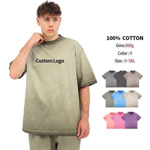 T-shirt vintage de luxe 100% coton, délavé à l'acide, surdimensionné, personnalisable avec logo, effet vieilli, délavé, rétro, streetwear premium - Product Image 2