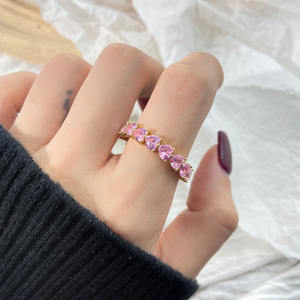 INS cincin bertatahkan zirkonia kubik hati merah muda wanita, cincin es keluar modis Eropa dan Amerika - Product Image 2
