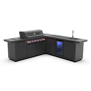 Boerna Premium Black Acero inoxidable <span class=keywords><strong>Cocina</strong></span> clásica para exteriores con fregadero Parrilla Nevera <span class=keywords><strong>Encimera</strong></span> de mármol de 6 quemadores - Product Image 1
