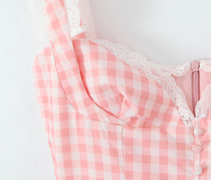 Mini Abito Slip Casual alla Moda con Spalline, Stampa a Quadri Rosa e Chiusura con Cerniera per Signore - Product Image 3