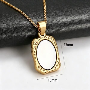 Collier pendentif miroir tendance en acier inoxydable à bords martelés pour femmes et hommes, breloques DIY, chaîne, accessoires de bijoux en métal, cadeau - Product Image 2